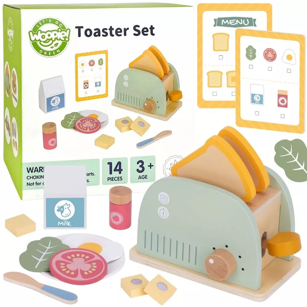 WOOPIE GREEN Medinių skrudintuvų pusryčių rinkinys su priedais 14 vnt.